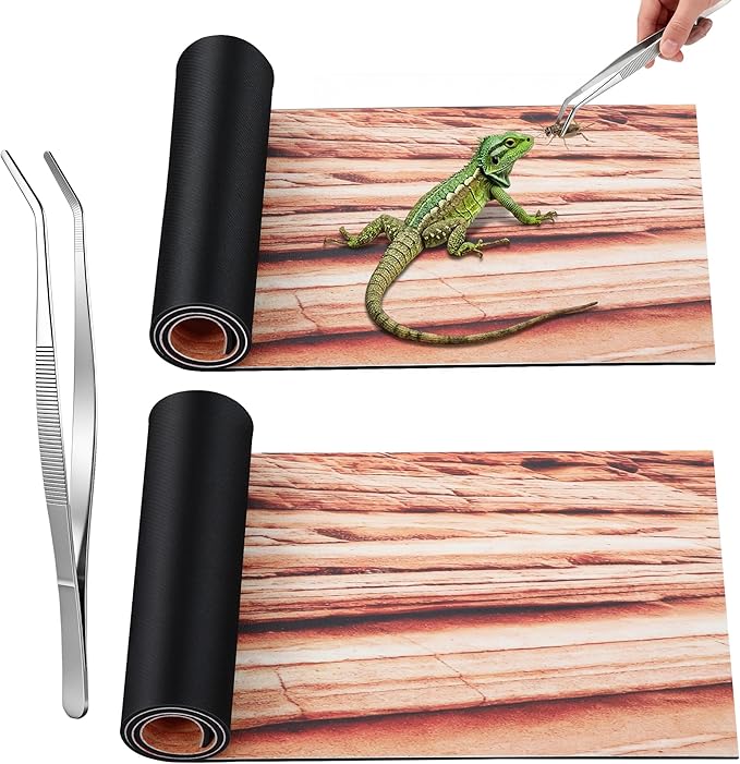 Saillong Reptile Carpet 2Pcs 20 Gallon, 36*12in Reptile Mat for Bearded Dragon Tank Accessories, Terrarium Liner Bedding Mat for Lizard, Gecko, Snake, Chameleons, Tortoise with Tweezers Feeding Tong