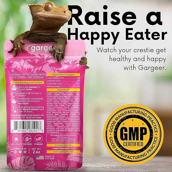 Gargeer 16oz Complete Crested Gecko Food Diet. Premium Ingredients Mix, Ready to Use Freshly Made Powder. Unique Superfood Formula, Developed & Made in The USA. Enjoy!