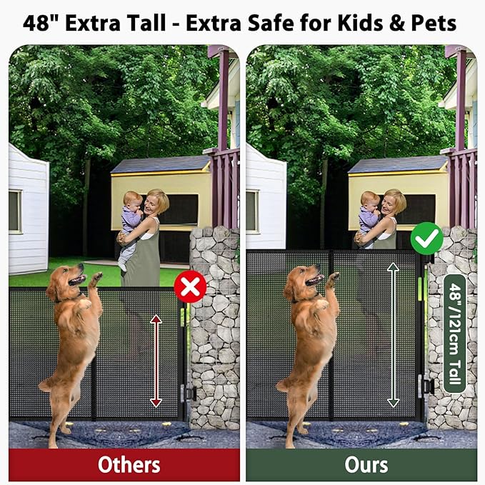 200" Retractable Baby Gates Extra Wide Dog Gates for Doorways, 48" Extra Tall Pet Gate Retractable Dog Gate, Long Baby Gate Retractable Fence Outdoor, Driveway Gate Retractable Garage Gate, Black