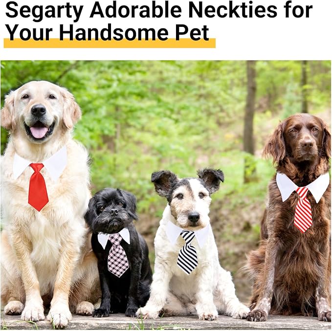 Segarty Bow Tie Dog Collar, 6 Pieces Adjustable Pets Dog Cat Neck Ties Pet Necktie with Suit White Collar for Medium Large Dogs Tuxedo Costumes Grooming Accessories, Dog Tux Ties for Wedding
