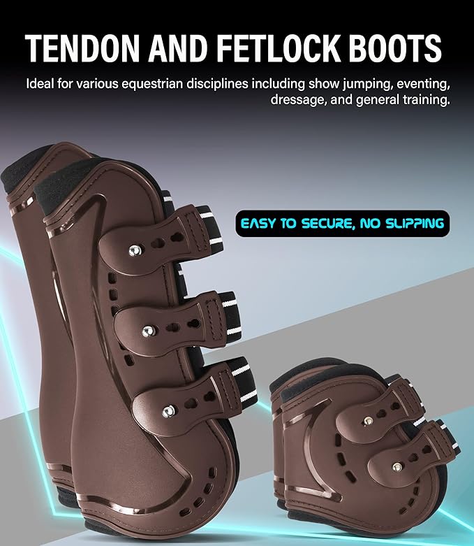 Horse Tendon Boots, Fetlock Boots & Open Front Boots for Jumping, Set of 4, Horse Protection Leg Guard