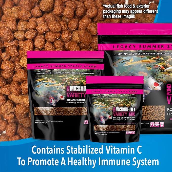 MICROBE-LIFT MLLVMBAG Variety Mix Floating Fish Food Pellets and Sticks for Ponds, Water Gardens, and Fountains, for Live Goldfish and Koi, 40 Pounds