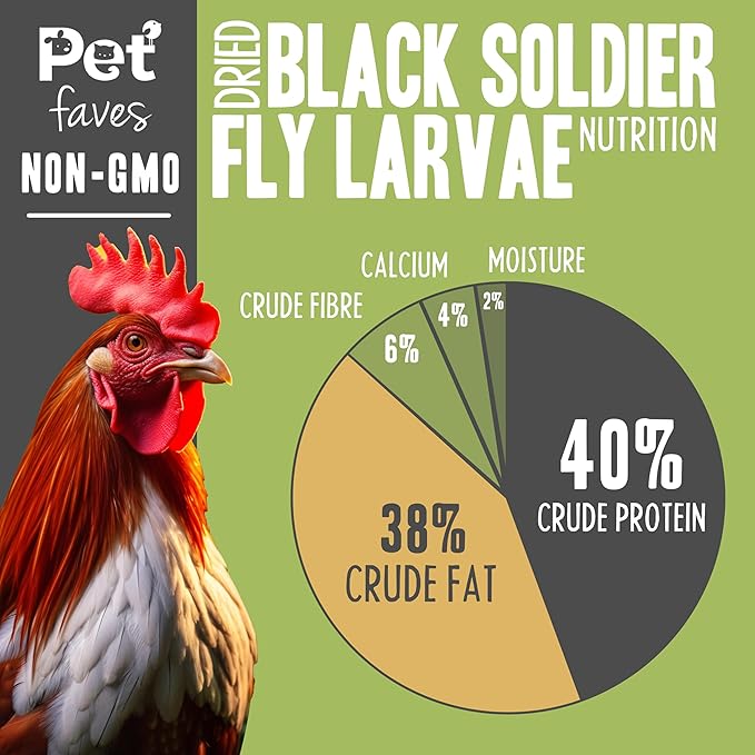 Premium Dried Black Soldier Fly Larvae for Chickens, High Protein Chicken Feed - All-Natural, Non-GMO Treat for Feather Growth and Immune Support - Ideal for Chickens, Ducks, and Quails - 5lb