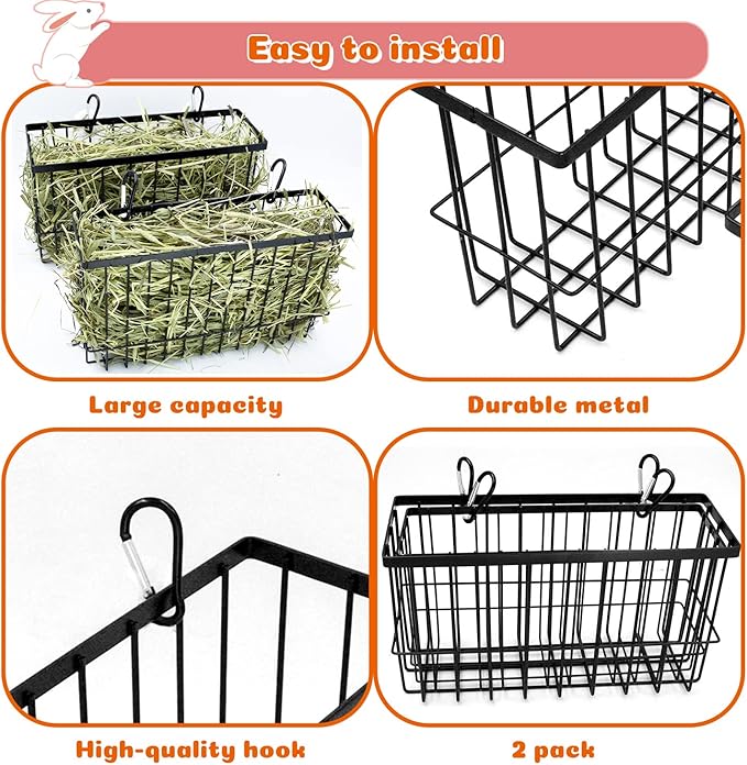 2PCS Rabbit Hay Feeder,Bunny Hay Feeder Rack with Metal Frame for Guinea Pig Chinchilla,Large Heavy-Duty Hay Holder Feeders for Rabbits Guinea Pigs, Small Animal Cage Accessories