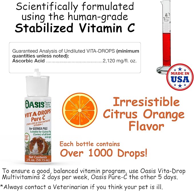 Oasis #80254 Vita Drops-Pure C for Guinea Pig,2-Ounce,Packaging May Vary,(Pack of 2)