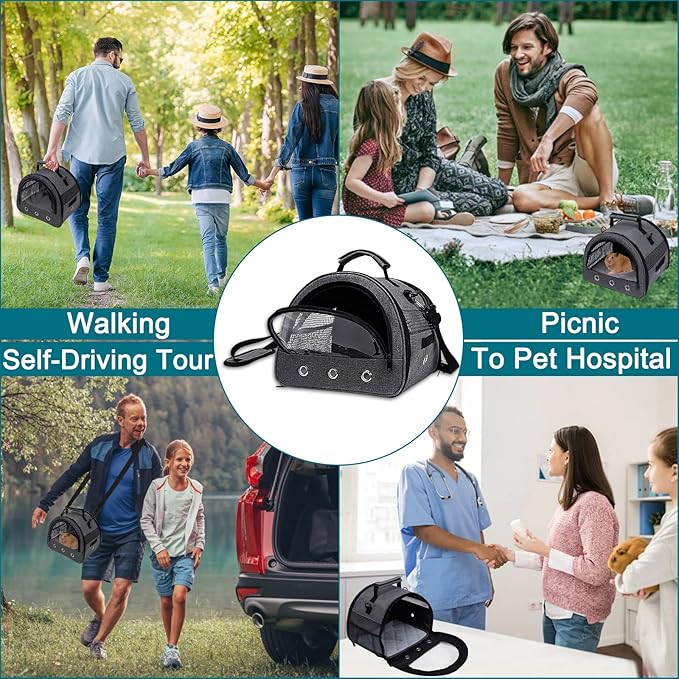 Guinea Pig Carrier, Small Pet Hamster Carrier Bag, Rabbit Bunny Travel Carrier Outdoor Handbag, Breathable Carrier for Small Animals with Water Bottle Holder & Removable Liner (Grey-Large)