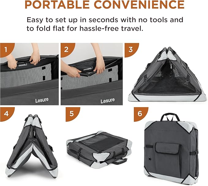 Lesure Collapsible Dog Crate - Portable Travel Kennel for Extra Large Dog, 4-Door Pet Crate with Mesh Windows, Indoor & Outdoor, Charcoal Gray