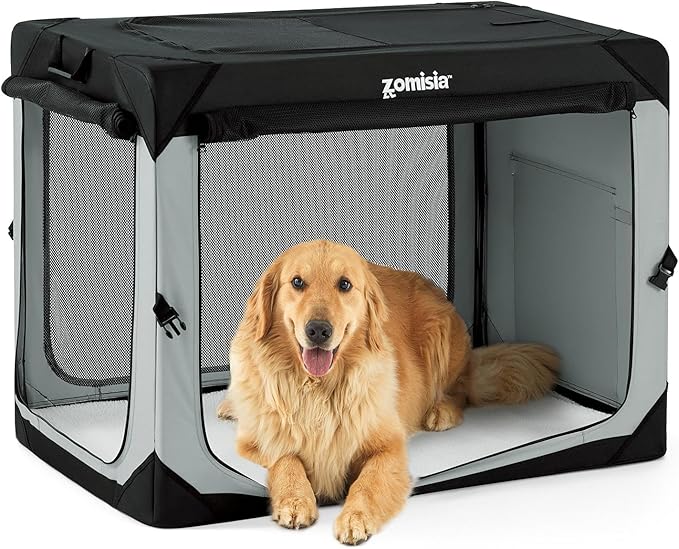 ZOMISIA 42 Inch Collapsible Dog Crate for Extra Large Dogs - XL Dog Travel Crate Portable with Breathable Mesh Windows, Soft Sided Dog Kennel Foldable for Indoor and Outdoor, Grey