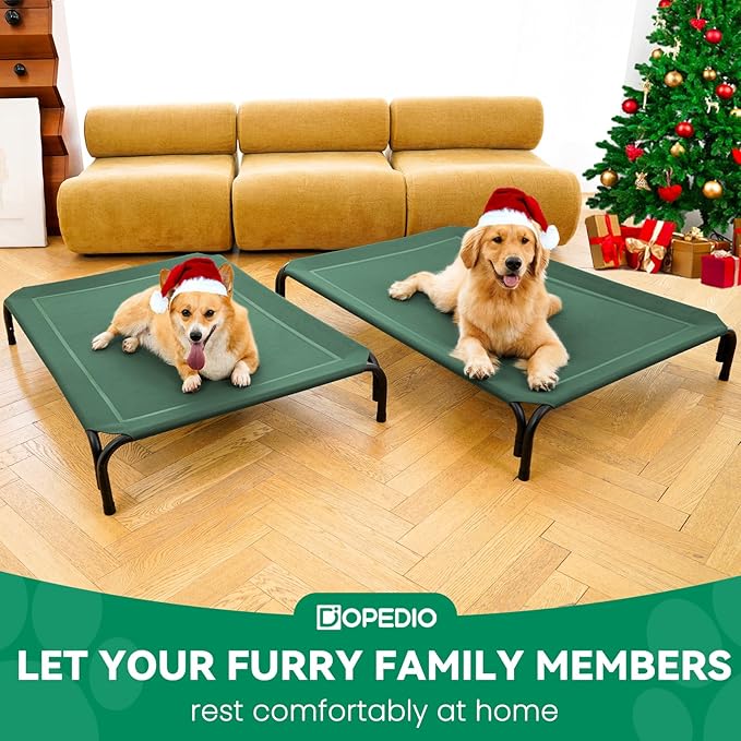 Elevated Dog Bed Raised Outdoor Dog Cot for Large Dogs, Installation Requires No Tools, Frame with Washable Cooling Breathable Mesh Anti-Slip Feet, Indoor Pet Bed, Green, 43.3 Inches
