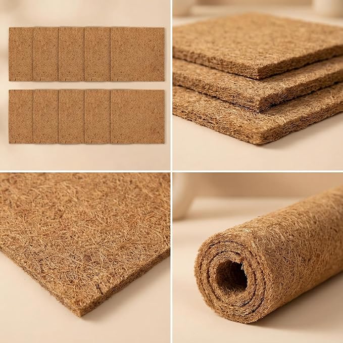 10Pcs Reptile Carpet Mat Chicken Coop Nesting Mat 12 * 12" Natural Coconut Fiber Pet Mat Substrate Liner Terrarium Planter Liner for Lizard Turtle Snake Gecko Bearded Dragon Tortoise