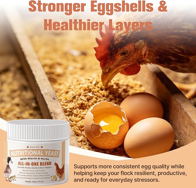 Nutritional Yeast for Ducks & Chickens - Up to 10X More Niacin Than Brewers Yeast for Chickens - Duck & Chicken Vitamins for Strong Bones, Immune Support, Molting & Egg Quality-for Chicks & Ducklings