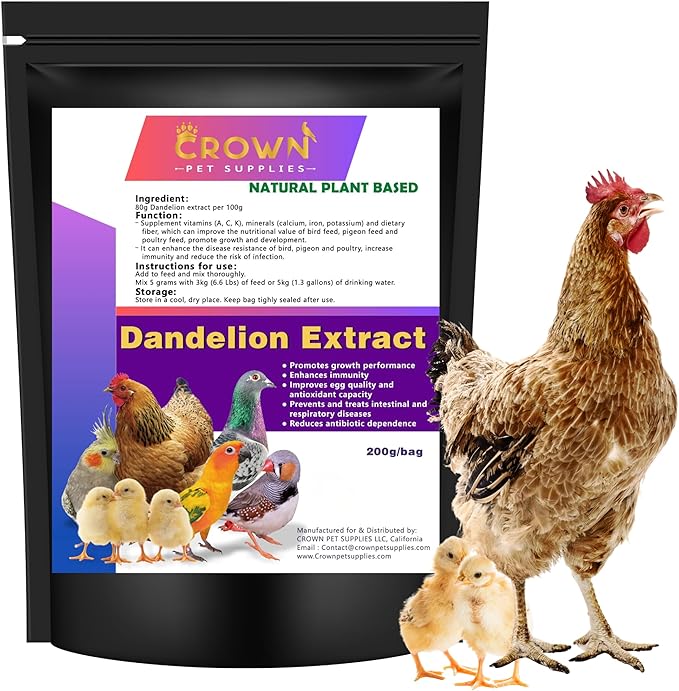 Dandelion Supplement for Birds – All-Natural Herbal - Disease Resistance - Growth Support for Chickens, Pigeons, Poultry & Cage Birds – Sourced from Pure Dandelion Plant