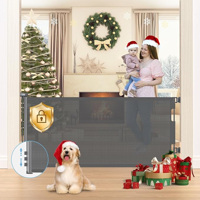 HAMOPY Retractable Baby Gates, 33" Tall, Extends up to 71" Extra Wide Baby Gate, Durable Auto-Lock Mesh Dog Gate, Pets and Child Safety Gates for Stairs, Doorways, Hallways, Indoor, Outdoor(Grey)
