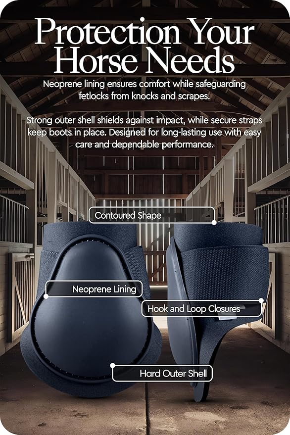 HORZE Chicago Fetlock Rear Boots | Lightweight, Adjustable, Jumping Horse Boots (Pair) - Dark Dark Blue - Cob