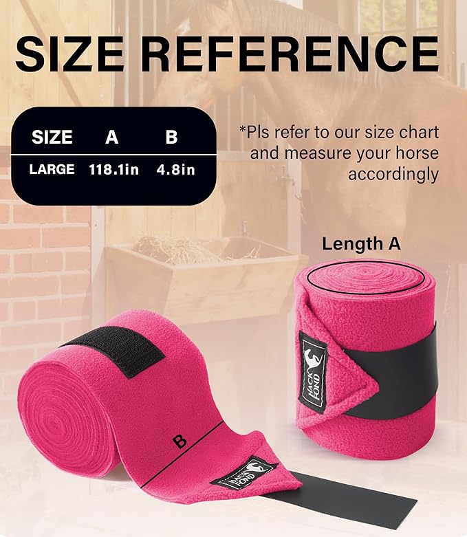 Fleece Horse Polo Leg Wraps Set of 4, 10' Horse Leg Bandages Stable Supplies Equestrian Boots Magenta