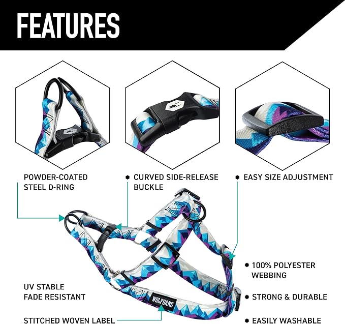 Wolfgang Heavy Duty Adjustable Dog Harness, Pull-Tested for Walking & Training, RockyPeaks Print, Medium