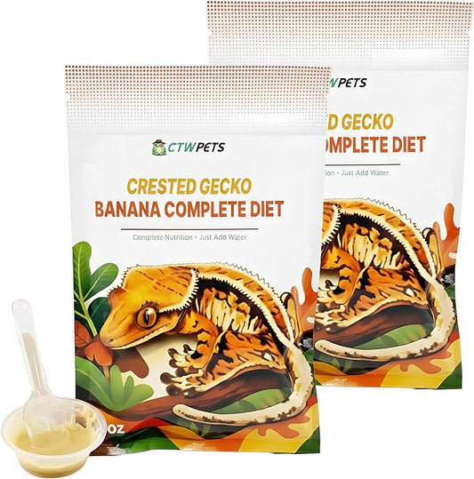 CTWPets Crested Gecko Banana Complete Diet – Premium Fruit & Protein Powder Food, Just Add Water, Complete Nutrition for Crested Geckos & Fruit-Eating Reptiles – Includes Feeding Spoon (6oz)