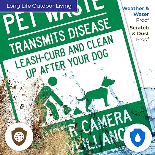 Pet Waste Leash-Curb and Clean Up After Your Dog Under Camera Surveillance Sign, (SI-63188) 24x30 Inches, Rust Free .063 Aluminum, Fade Resistant, Made in USA