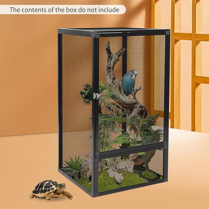Reptile Tall Glass Terrarium, 31" x 17" x 17" Small Rainforest Habitat Reptile Terrariums Tank for Geckos, Snakes, Lizards, Chameleons, Serpents, Superior Ventilation, Easy Feeding