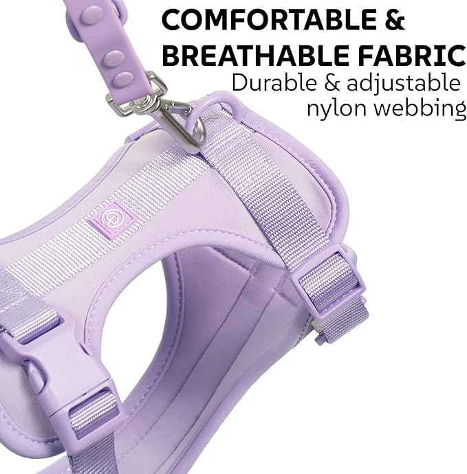 Dog Harness, Collar & Leash Set, Adjustable No Pull Harness with 3 Leash Clips, Waterproof Matching Collar & Leash, Breathable Comfort (Lilac, Small)