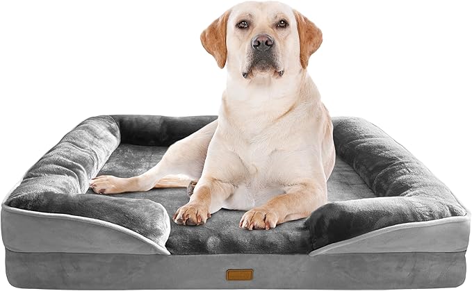 Spotted Play Orthopedic Dog Bed with Sides - Dog Sofa Beds for Extra Large Dogs, Supportive Foam Pet Couch Bed with Washable Removable Cover, Waterproof Lining and Non-Slip Bottom, Grey - XL-Plus