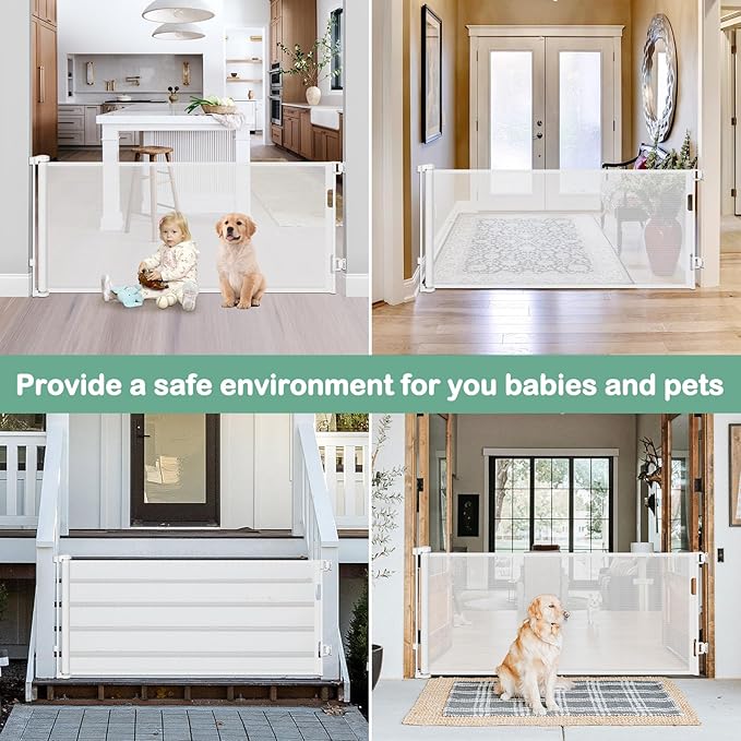 80 Inch Retractable Dog Gate for Doorways Retractable Mesh Baby Gate for Stairs 33” Tall Retractable Baby Gates Outdoor Deck Gate for Pets Barrier Retractable Gates for Dogs Indoor Child Safety Gate
