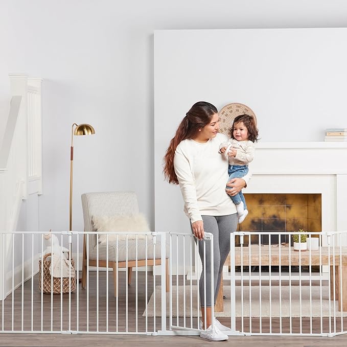 Regalo Safety 144" Super Wide Baby Gate & Play Yard, 2-in-1 Adjustable 6-Panel Safety Gate for Doorways & Large Openings, Hardware Mounted Gate for Babies, Toddlers & Pets
