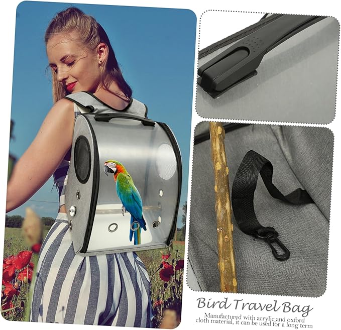 BESPORTBLE Portable Parrot Carrier Bag Comfortable Travel Backpack for Birds with Straps Wear-Resistant Design for Cockatiels Lovebirds and Birds Grey Color