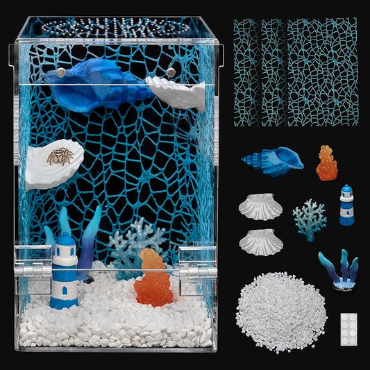 Large Jumping Spider Enclosure Kit,Escape Proof Reptile Tank,Praying Mantis Terrariums,Transparent Acrylic Bug Habitat,Arboreal Tarantula Cribs Cage,Insect Starter Container,Critter Keeper Sea