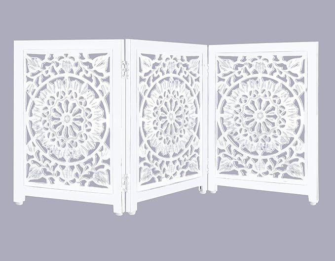 Lightnpro Wooden Dog Gate - Adjustable Freestanding Foldable Pet Safety Barrier for Indoor Use, Stylish Extra-Wide Fence for Dogs & Small Pets, Ideal for Stairs & Doorways - 24x54 Inch Antique White