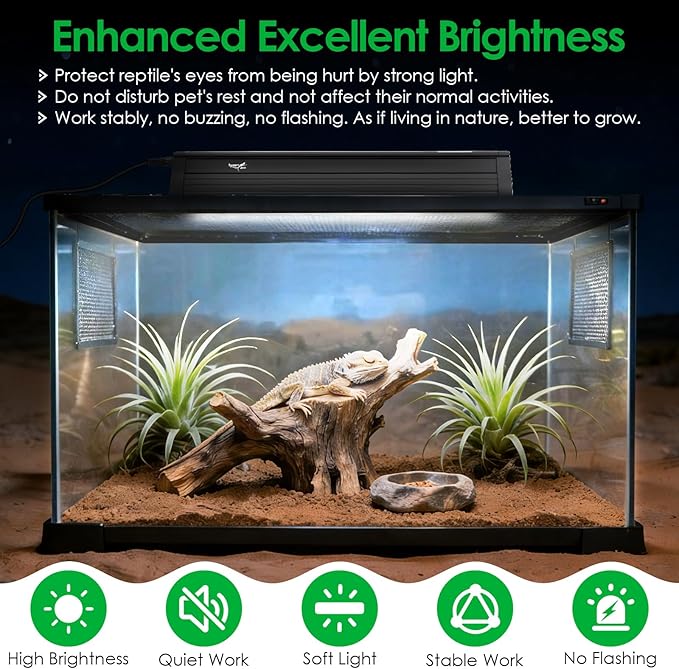 UVB Light for Reptiles Bearded Dragon, T5 UVB Reptile Light Fixture HO UVB Bulb Lighting Combo Kit 10.0 8W UVA UVB Reptile Light Bulb Terrarium Lamp Tube Bar for Snake Gecko Turtle Lizard, 12 Inch