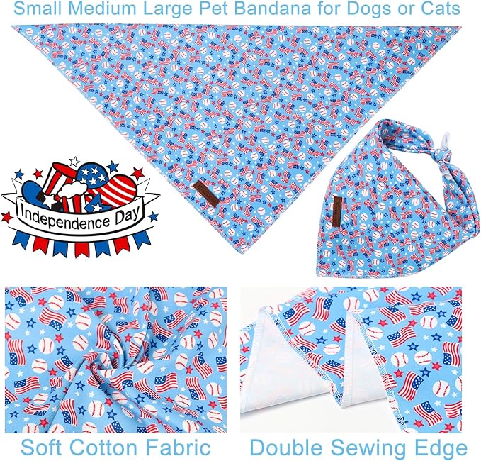 4th of July Dog Bandana, Patriotic Puppy Bandana for Small Medium Dog, Cotton American Flag Pet Triangle Bid Scarf Kerchief for Girl Boy Dogs or Cats