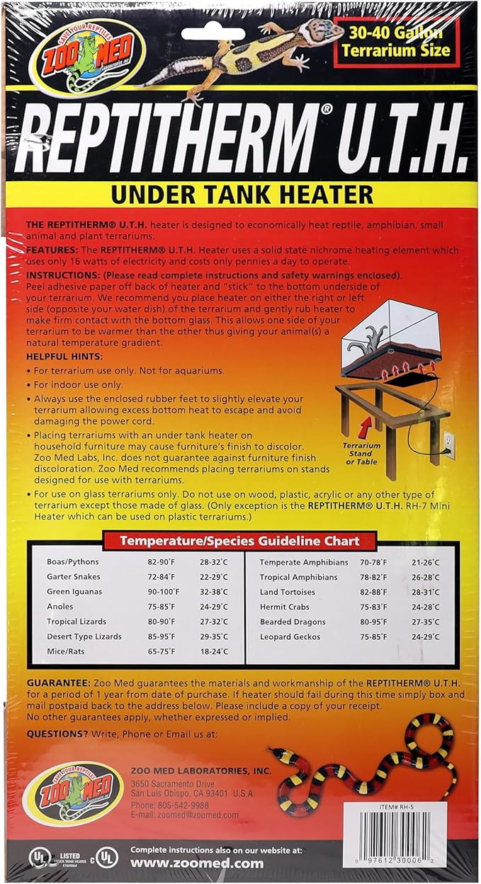 Zoo Med Repti Therm Under Tank Heater 16 Watts-12 Long 8" Wide (30-40 Gallons) (2)