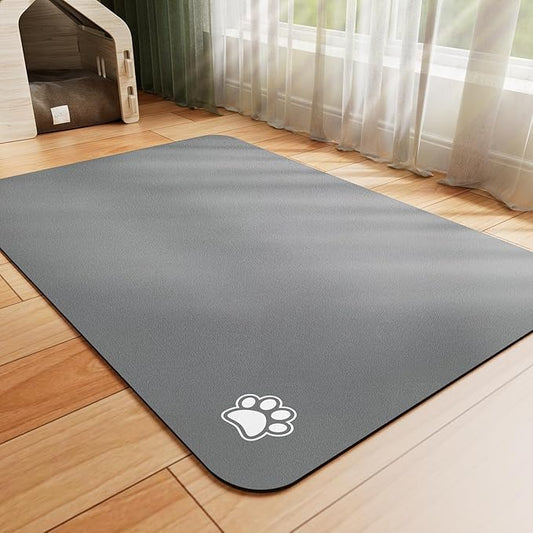 HotLive Dog Food Mat - Absorbent Cat Mat for Food and Water, No Stains Pet Feeding Bowl Mat, Easy to Clean Pet Placemats, Quick Dry Dog Water Dispenser Mat for Messy Drinkers | Paw Dark Grey 24"x 36"