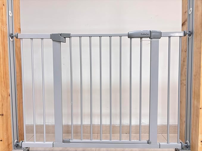 44.72"-46.89" Baby and Pet Safety Gate, 30" Tall Metal Walk-Thru Gate for Doorways & Stairs, Easy One-Hand Open, Dual Lock, Extensions & Wall Mounts Included (Brown, 29"-46" W x 30.5“H)
