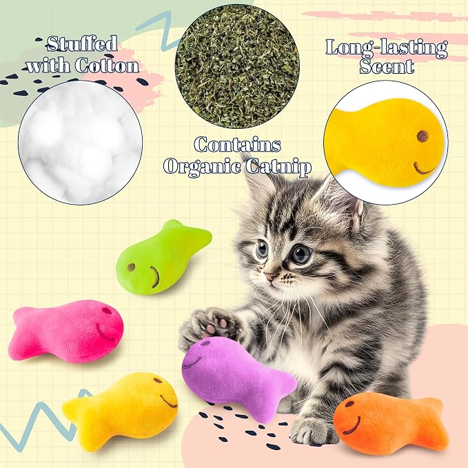 L1rabe Goldfish Catnip Stuffed Toys for Cats - 5P Black Cat Appreciation Day Colorful Fish-Shaped Cat Toys Funny Pet Catmint Interactive Kittens Supplies, Indoor Chew Bite Kick Non-Toxic Teething Tool - Image 3