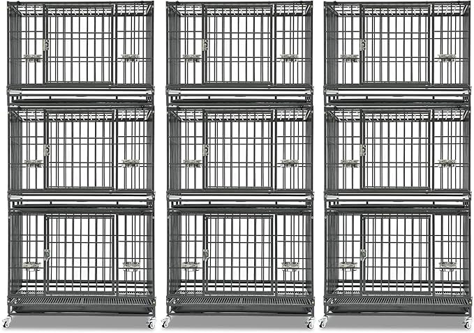 Homey Pet 3 Pack Three Tiers 37 Inch Dog Crate, Escape Proof Dog Cage Kennel Indoor with Top Access and Lockable Wheels, Removable Tray, Heavy Duty Dog Crates for Medium/Small Dogs