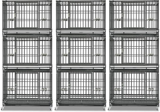 Homey Pet 3 Pack Three Tiers 37 Inch Dog Crate, Escape Proof Dog Cage Kennel Indoor with Top Access and Lockable Wheels, Removable Tray, Heavy Duty Dog Crates for Medium/Small Dogs