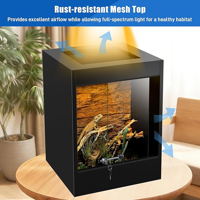 65 Gallon Bearded Dragon Tank, PVC Reptile Enclosure Terrarium, Front Opening Reptile Tank 36x23.6x17.7 with Tempered Glass, Sliding Door & Screen Top for Leopard Geckos, Snakes, Ball Pythons, Lizards
