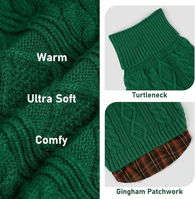 KYEESE Dog Sweater Warm Turtleneck Large Dogs Sweater with Gingham Patchwork Soft Pullover Dog Sweaters for Large Dogs Stretchy Comfy Pet Coat for Fall Winter Cold Weather