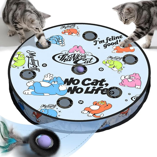 Interactive Cat Toy, Motion Activated Ball & 7 Holes Maze Hide and Seek Mat by KIWILOVE