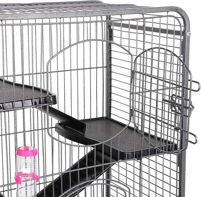 Metal 6 Levels Ferret Cage Playpen for Rabbit Chinchilla Squirrels w/3 Doors/Bowl/Water Bottle 25.2 x 16.9 x 51.6 Inch Black