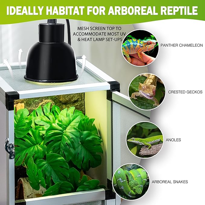 Hybrid Reptile Cage Toxirium 18"x18"x36" with Aluminum Frame, Reptile Enclosure for Gecko,Chameleon, Snake, Frog, Ventilated Tank with Screen & Acrylic Doors, Easy Assembly, Front Dual Access