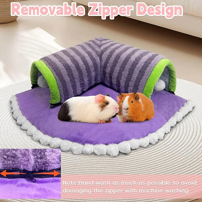 PINVNBY Guinea Pig Hideout Tunnel Bed Washable & Removable Rabbit Tubes Cozy Small Animal Tunnel Toys Guinea Pig Accessories for Hamster Hedgehog Chinchilla Ferret (Purple)