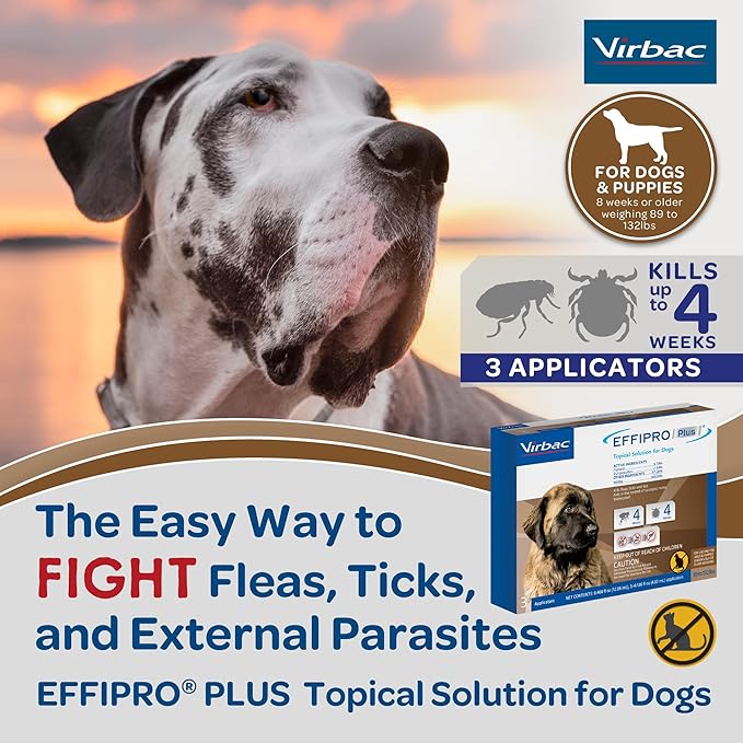 EFFIPRO PLUS Topical Solution for Dogs - Waterproof Dog Flea and Tick Treatment for X-Large Dogs (89-132lbs) 3 Doses by Virbac