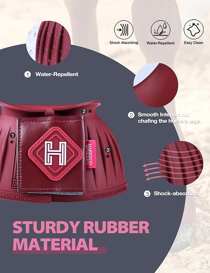 Harrison Howard Rubber Pull-on Bell Boots with Fleece Lining and Touch-Close Tapes Hoof Overreach Protection for Horses