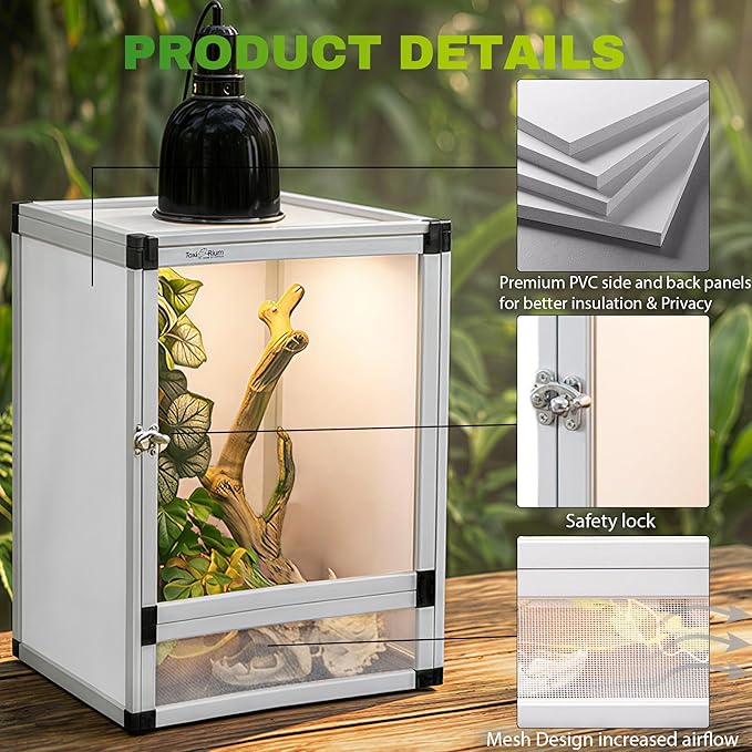 Hybrid Reptile Cage Toxirium 18"x18"x36" with Aluminum Frame, Reptile Enclosure for Gecko,Chameleon, Snake, Frog, Ventilated Tank with Screen & Acrylic Doors, Easy Assembly, Front Dual Access