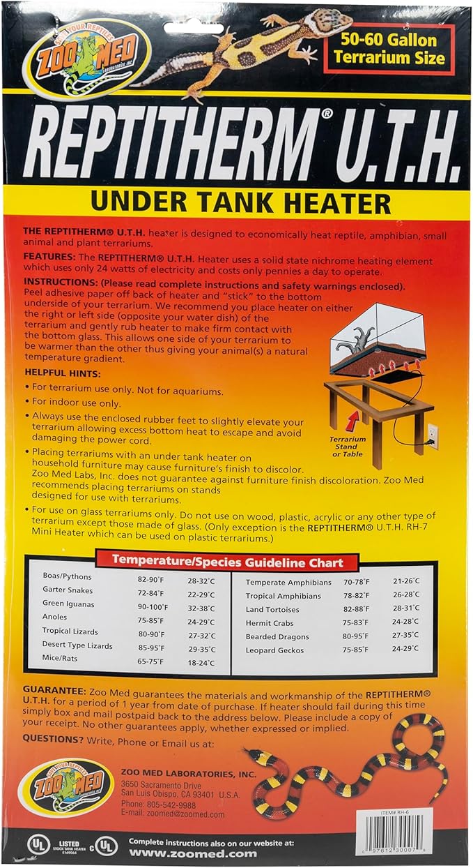 ZOO MED LABORATORIES INC Reptitherm Under Tank Heater 8X18 INCH/24W