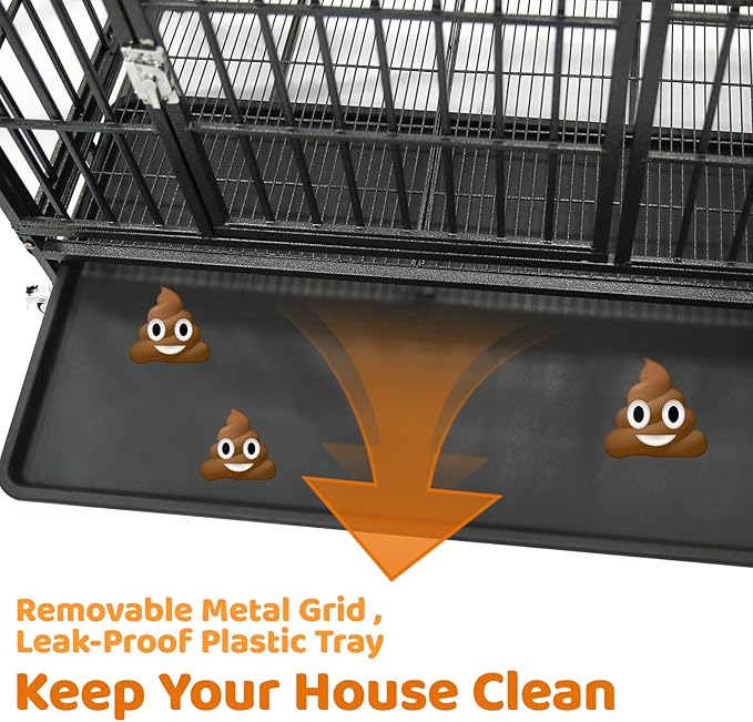 Homey Pet 37 Inch Heavy Duty Dog Crate for Medium Dogs, Stackable Dog Cage with Four Lockable Wheels, Removable Tray & Grid, Open Top, Escape Proof Dog Kennel Indoor