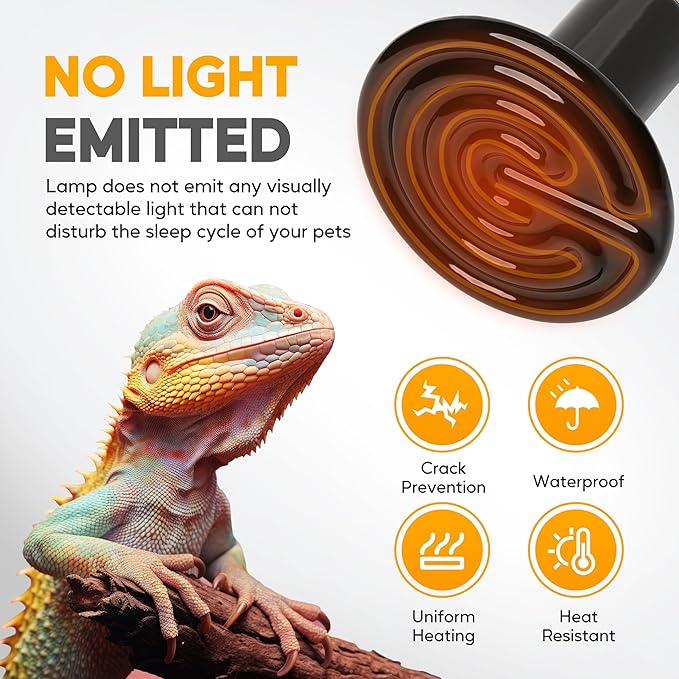 HealSmart 100W Reptile Heat Lamp Ceramic Heat Emitter, No Light Emitting Heat Bulbs, Suitable for Snake/Lizard/Spider, Plant Growth and Incubating Chicken, 2-Pack